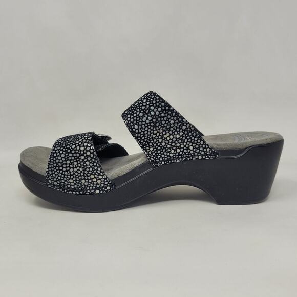 Dansko Sandals EU38 US8 Black Shagreen Sophie Leather Slides Heeled Slip On - Picture 6 of 11